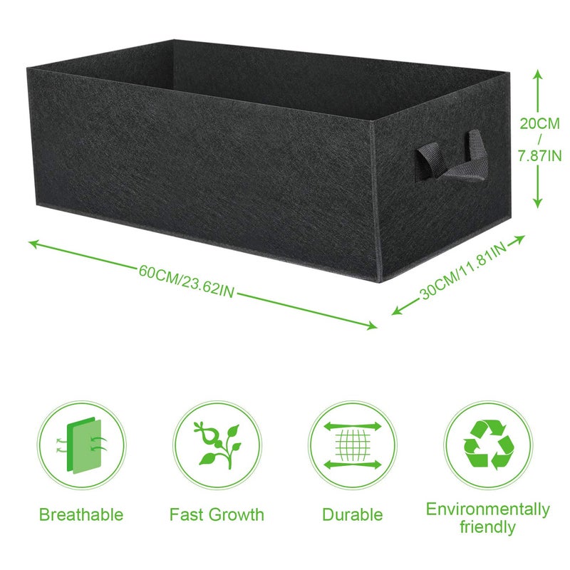 ANGELIOX 3-Pack Grow Bags, 10 Gallon Heavy Duty 300G Thickened Nonwoven Fabric Raised Garden Bed Square Flower Planter Containers for Carrot Onion,Flowers,Fruit/Growing Pots with Handles(60x30x20cm) - Image 3